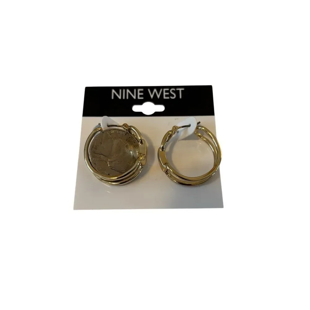 Nine West Bright Gold Double Hoop Earrings